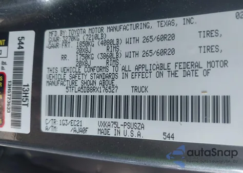 2024 Toyota Tundra Sr5 4Wd z USA, uszkodzony, nr VIN 5TFLA5DB8RX176527